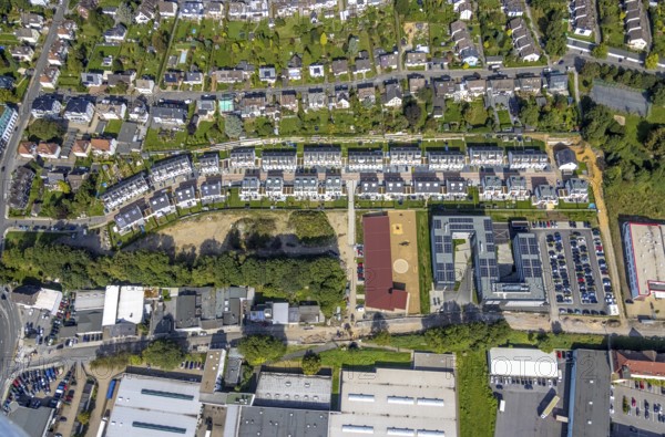 Aerial view, terraced house, housing estate Gustav-Heinemann-Straße and administrative office
