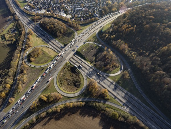 Aerial view, Westhofener Kreuz of the A1 motorway and A45 motorway in the Westhofen district of