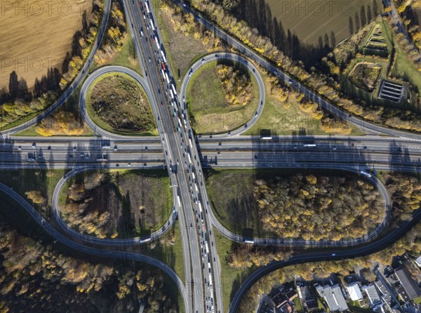 Aerial view, Westhofen interchange of the A1 motorway and A45 motorway in the Westhofen district of
