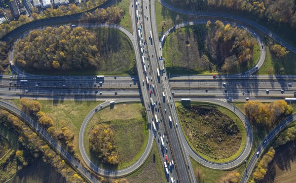 Aerial view, Westhofener Kreuz of the A1 motorway and A45 motorway in the Westhofen district of