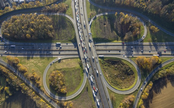 Aerial view, Westhofener Kreuz of the A1 motorway and A45 motorway in the Westhofen district of