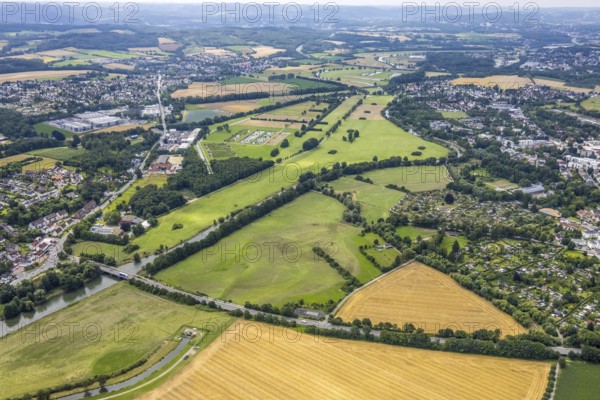 Aerial view, a week ago there was still land under water at this point - the Ruhr was flooding,