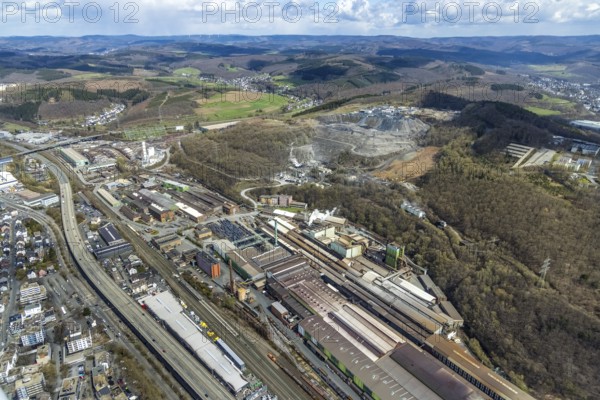 Aerial view, quarry and recycling centre Siegerland, Deutsche Edelstahlwerke, Geisweid-Stahlwerke,