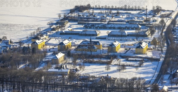 Aerial view, construction area former Kanaal van Wessem barracks, housing estate and refugee