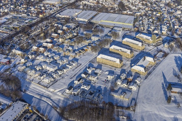Aerial view, Belgian Quarter Soest, new construction of flats and terraced houses, former Belgian