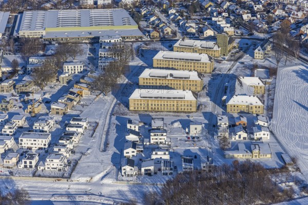 Aerial view, Belgian Quarter Soest, new construction of flats and terraced houses, former Belgian