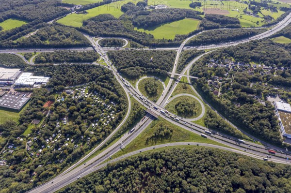 Aerial view, motorway junction Wuppertal-Nord with A1 and A43 and A46 in the district Halloh in