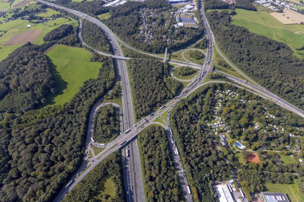 Aerial view, motorway junction Wuppertal-Nord with A1 and A43 and A46 in the district Halloh in