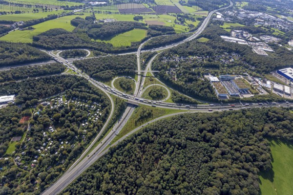 Aerial view, motorway junction Wuppertal-Nord with A1 and A43 and A46 in the district Halloh in