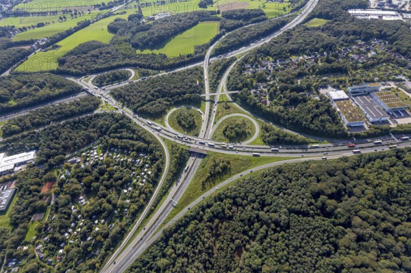 Aerial view, motorway junction Wuppertal-Nord with A1 and A43 and A46 in the district Halloh in