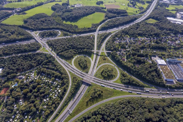 Aerial view, motorway junction Wuppertal-Nord with A1 and A43 and A46 in the district Halloh in