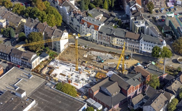 Aerial view, construction site and new building between Neumarkt and Schulstraße in Schwelm, Ruhr