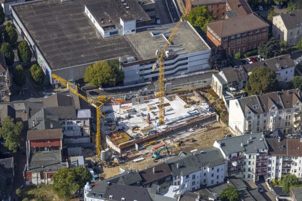 Aerial view, construction site and new building between Neumarkt and Schulstraße in Schwelm, Ruhr