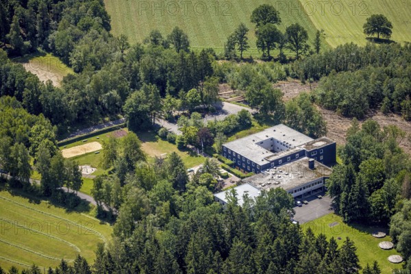 Aerial photo, Biggesee, DJH Biggesee Youth Hostel, forest damage and clear-cutting, Eichhagen,