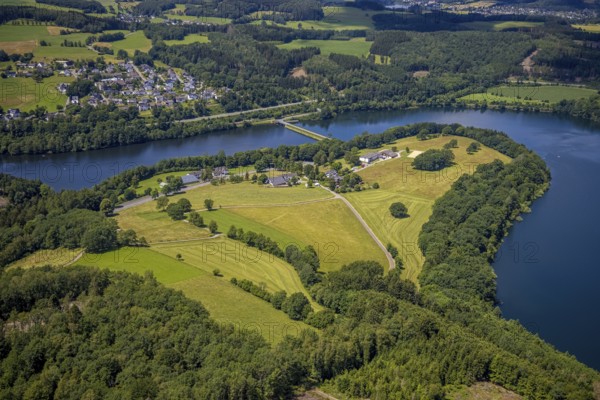 Aerial view, Biggesee, Stade headland, view of Eichhagen, Olpe, Sauerland, North Rhine-Westphalia,