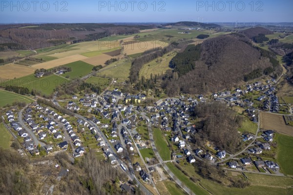 Aerial view, local view and Antfeld Castle, Olsberg, Sauerland, North Rhine-Westphalia, Germany,