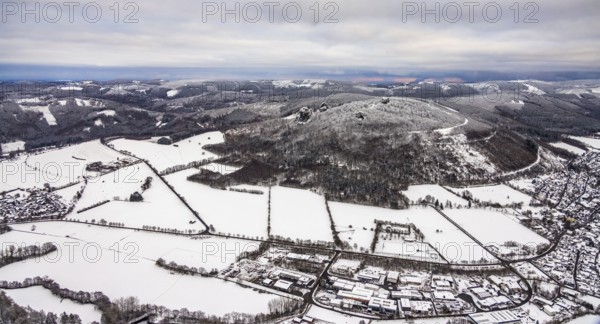Aerial view of the rock formation Bruchhauser Steine a ground monument with four main rocks on the