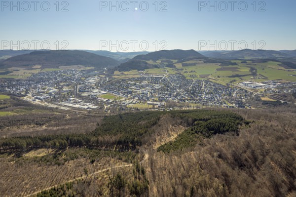 Aerial view, aerial view Bigge, Antfeld, Olsberg, Sauerland, North Rhine-Westphalia, Germany,