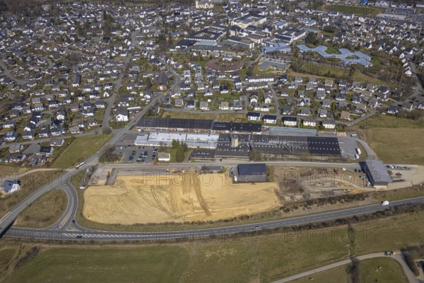 Aerial view, construction site at Körling GmbH, Hans-Körling-Straße, Bigge, Olsberg, Sauerland,