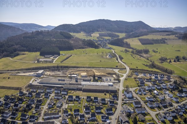 Aerial view, construction site at Körling GmbH, Hans-Körling-Straße, Bigge, Olsberg, Sauerland,