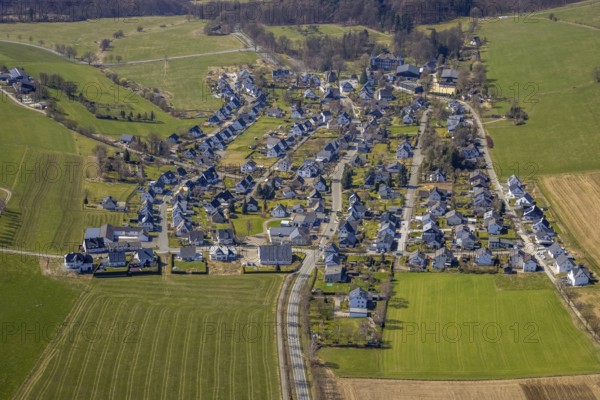 Aerial view, Hotel and Castle Gevelinghausen, St. Maria Magdalena Church, Gevelinghausen, Olsberg,