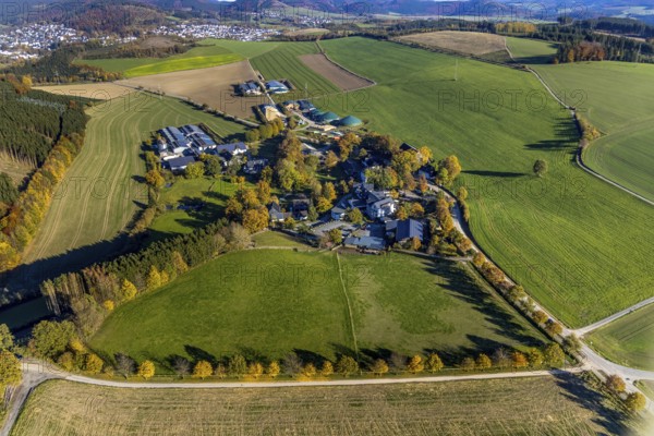 Aerial view, village Ebbinghof with family hotel Ebbinghof in the district Wormbach in
