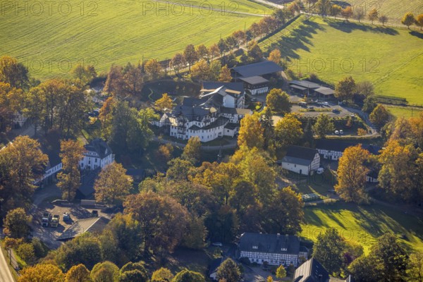 Aerial view, village Ebbinghof with family hotel Ebbinghof in the district Wormbach in