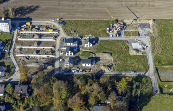 Aerial view, construction site and new construction of residential buildings on Breslauer Straße in