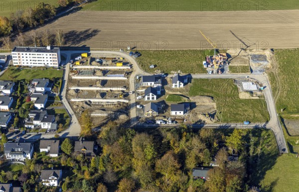 Aerial view, construction site and new construction of residential buildings on Breslauer Straße in