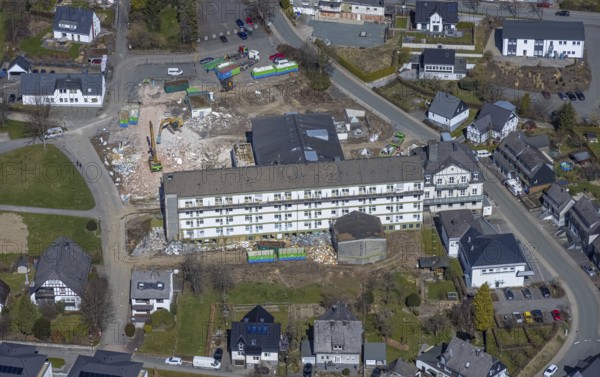 Aerial photo, construction site and demolition of nurses' home at St. Josefs-Hospital, Olsberg,