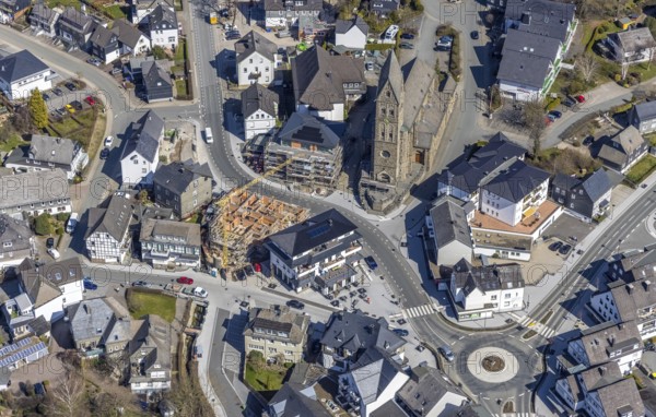Aerial view, Construction site, New residential and commercial building Bahnhofstraße at the