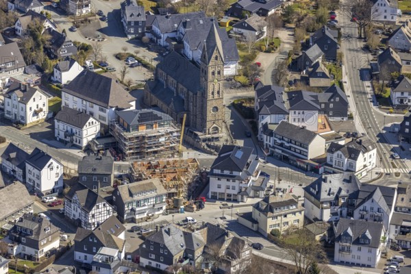 Aerial view, Construction site, New residential and commercial building Bahnhofstraße at the