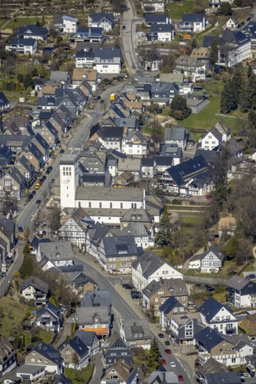 Aerial view, Catholic parish church of St George in Fredeburg, Schmallenberg, Sauerland, North