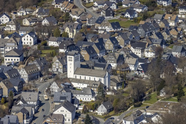 Aerial view, Catholic parish church of St George in Fredeburg, Schmallenberg, Sauerland, North