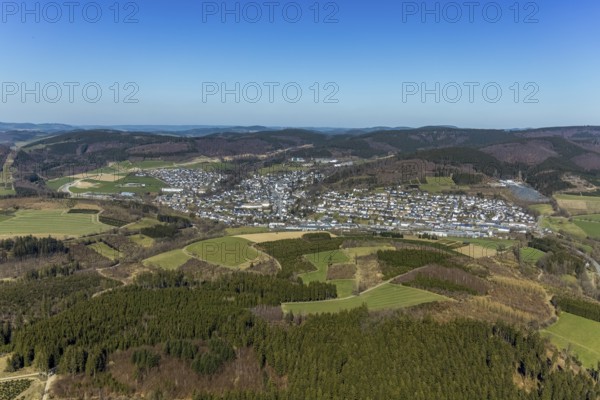 Aerial view, construction site and new construction of the bypass L776n Bad Fredeburg, Fredeburg,