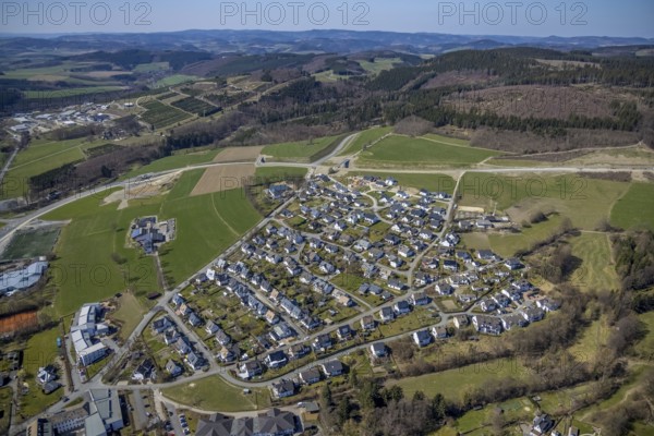 Aerial view, construction site and new construction of the bypass L776n Bad Fredeburg, Fredeburg,