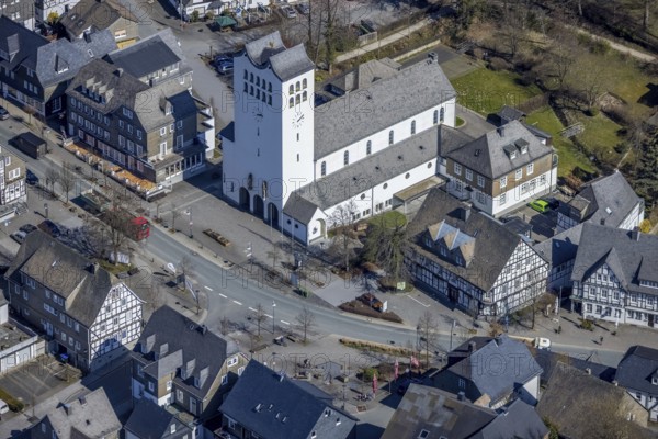 Aerial view, Catholic parish church of St George in Fredeburg, Schmallenberg, Sauerland, North