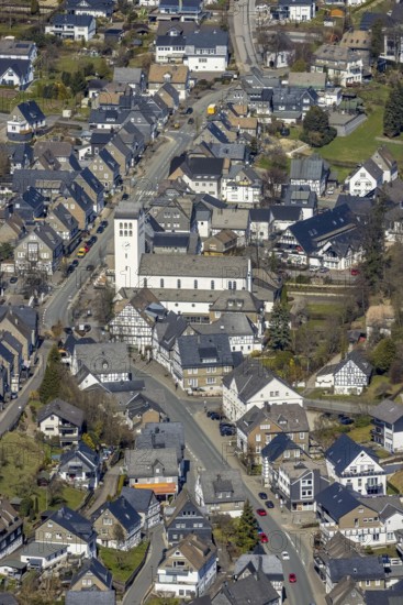 Aerial view, Catholic parish church of St George in Fredeburg, Schmallenberg, Sauerland, North