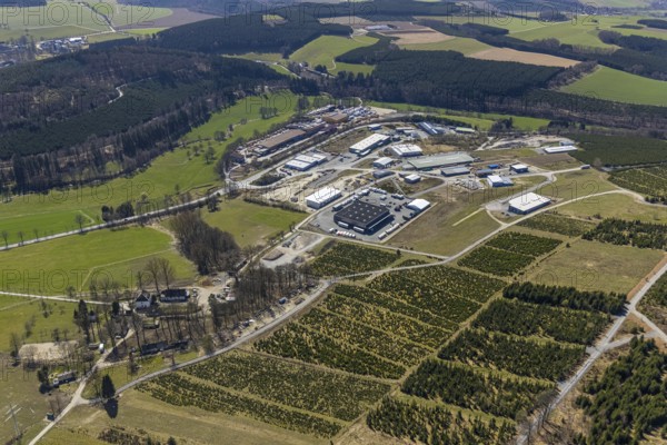 Aerial view, industrial park Hochsauerland, federal road B511, Wormbach, Schmallenberg, Sauerland,