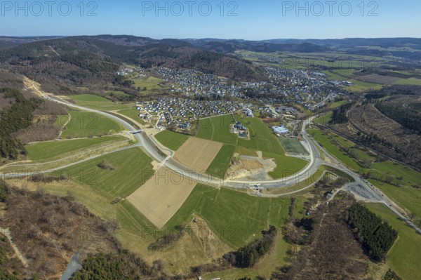 Aerial view, construction site and new construction of the L776n bypass Bad Fredeburg, Fredeburg,