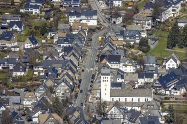 Aerial view, Catholic parish church of St George in Fredeburg, Schmallenberg, Sauerland, North