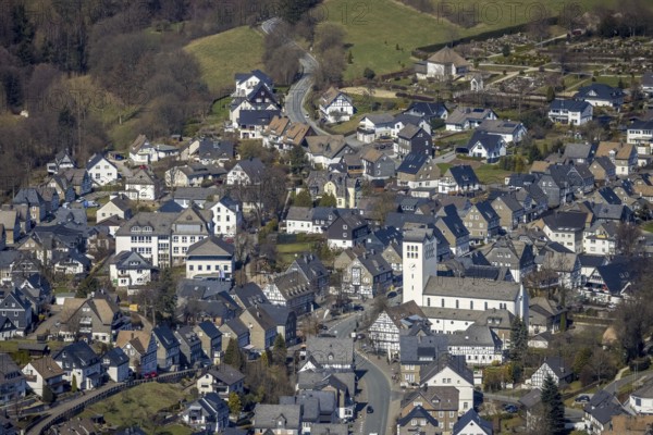 Aerial view, Catholic parish church of St George in Fredeburg, Schmallenberg, Sauerland, North