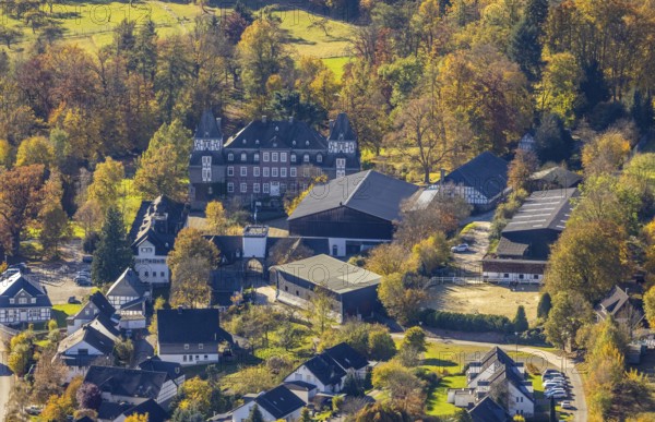 Aerial view, Hotel Schloss Gevelinghausen in the district of Gevelinghausen in Olsberg, Sauerland,