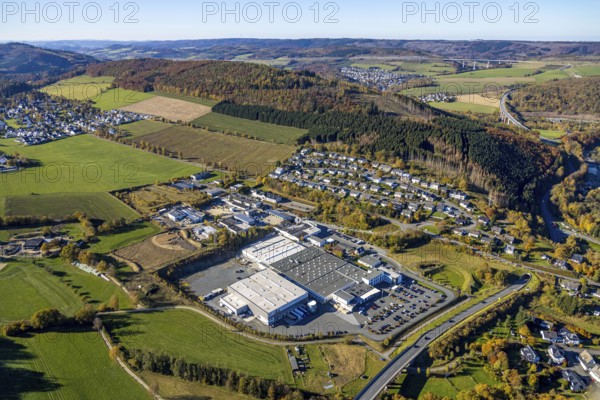 Aerial view, construction area in the industrial estate Zum Hohlen Morgen in the district of Bigge