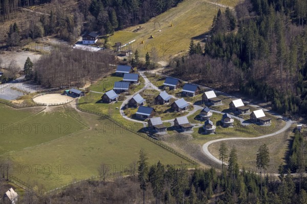 Aerial view, mountain village LiebesGrün, Schmallenberg, Sauerland, North Rhine-Westphalia,