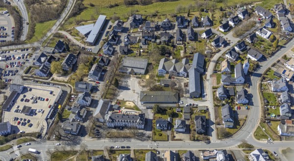 Aerial view, Valentin-Schule and catholic primary school, evang. ChristusKirche, Schmallenberg,