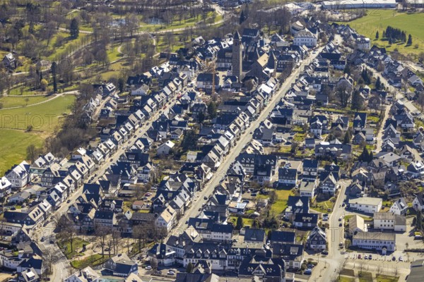 Aerial view, housing estate Weststraße and Oststraße Parallele, St.-Alexander-Kirche,