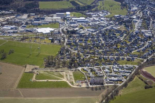 Aerial view, construction site, construction area Altes Feld II, Breslauer Straße, Schmallenberg,
