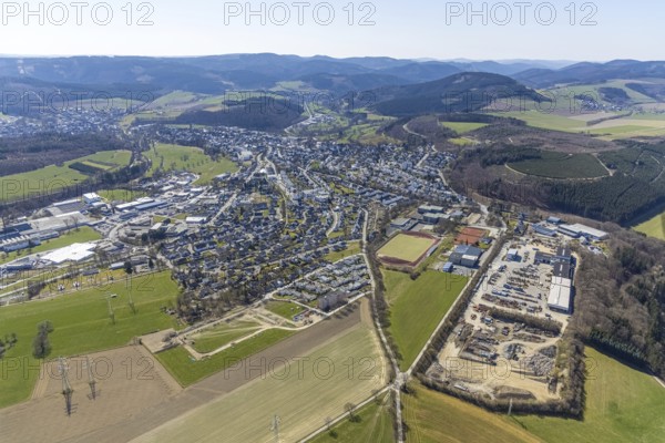 Aerial view, construction site, construction area Altes Feld II, Breslauer Straße, Schmallenberg,