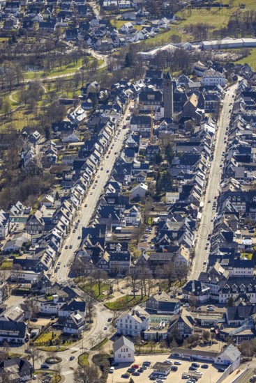Aerial view, housing estate Weststraße and Oststraße Parallele, St.-Alexander-Kirche,